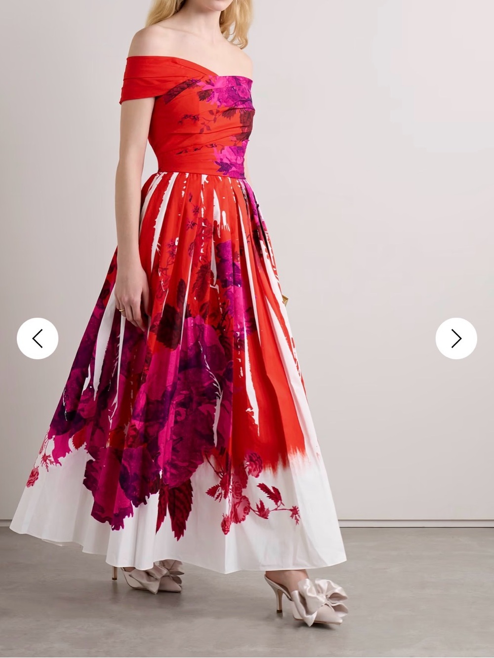 Erdem rose poppy floral print cotton-faille off-the-shoulder dress US 2 Formal